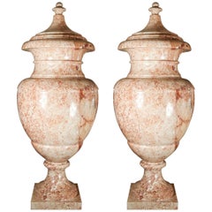 Pair of Monumental Adam Style Marble Vase