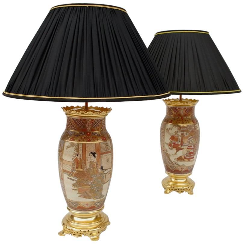 Pair of Satsuma Fine Faience Lamps, circa 1880