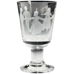 Early 20th Century Rummer Very Finely Engraved with Dancing Figures Antique Early 20th Century Rummer Very Finely Engraved with Dancing Figures