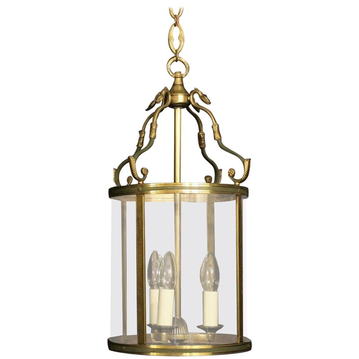 French Gilded Empire Convex Antique Hall Lantern