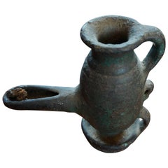 Antique and Rare 17th Century Green Glazed Terracotta Persian Arab Oil Lamp