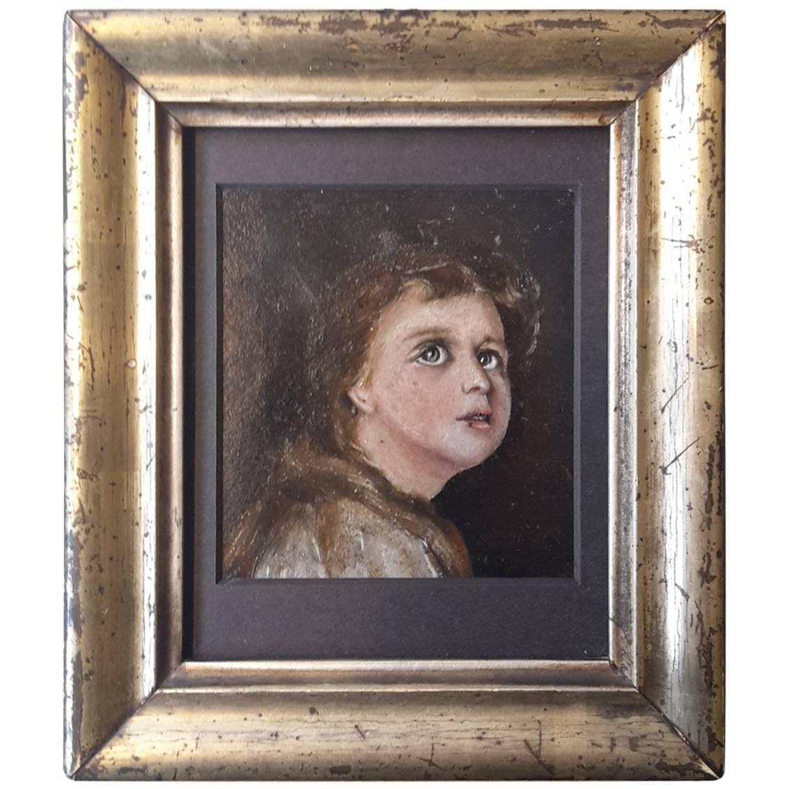 Early 20th Century French Oil Painting Portrait of a Child in a Berliner Leiste For Sale