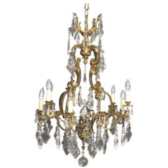 French Gilded Bronze and Crystal Twelve-Light Birdcage Antique Chandelier