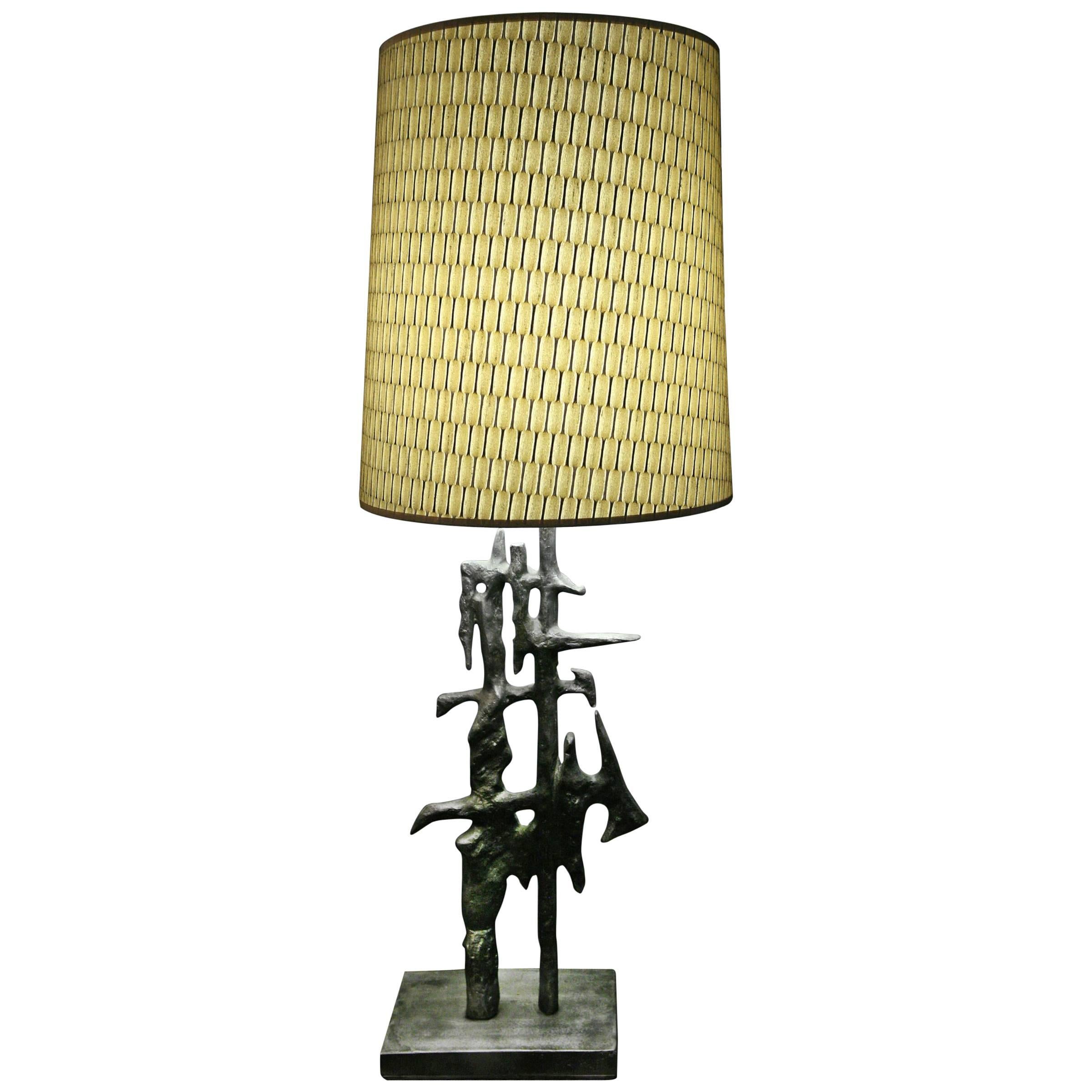 Arty Table Lamp with Hand-Carved Bronze Base