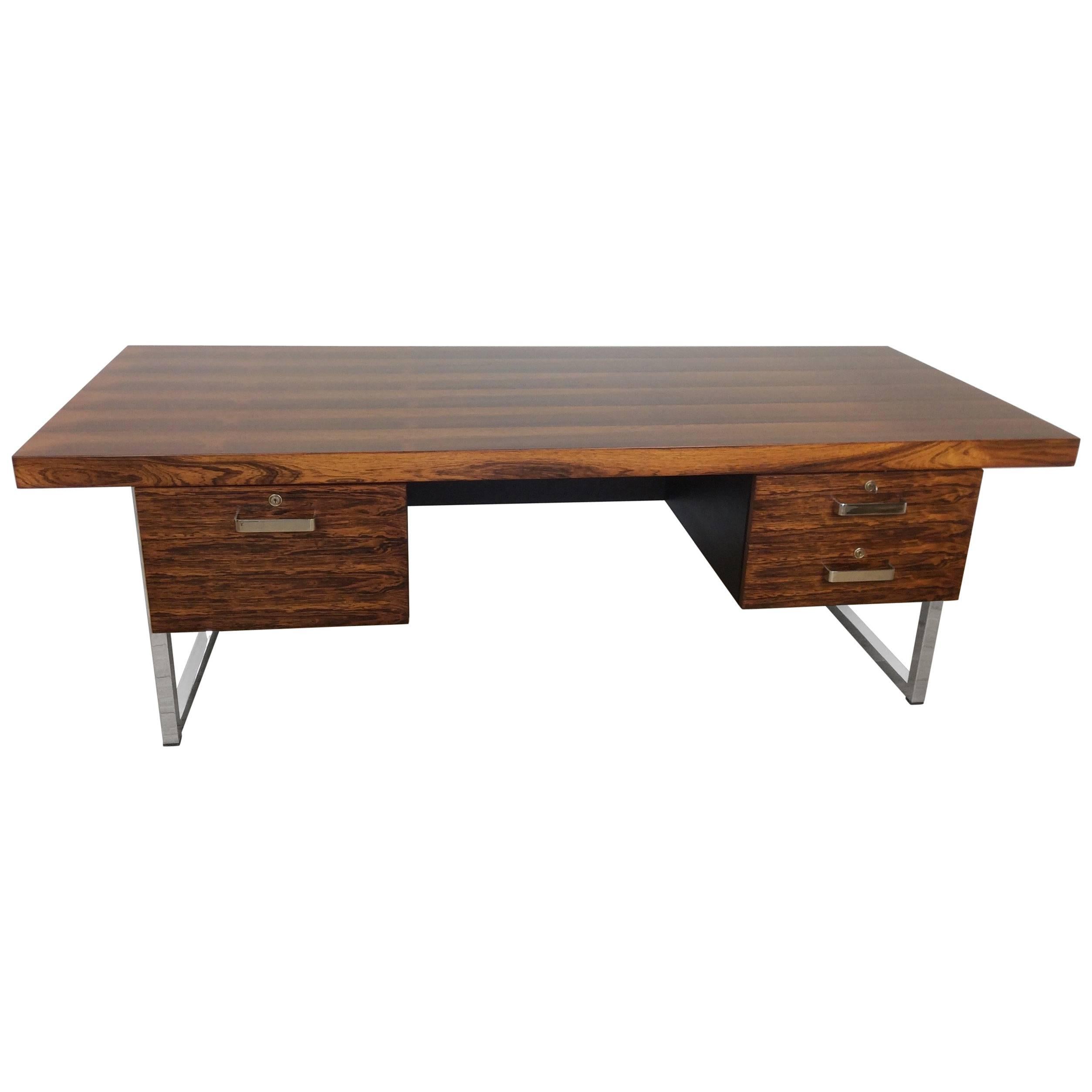 Midcentury Rosewood and Chrome Executive Desk by Gordon Russell