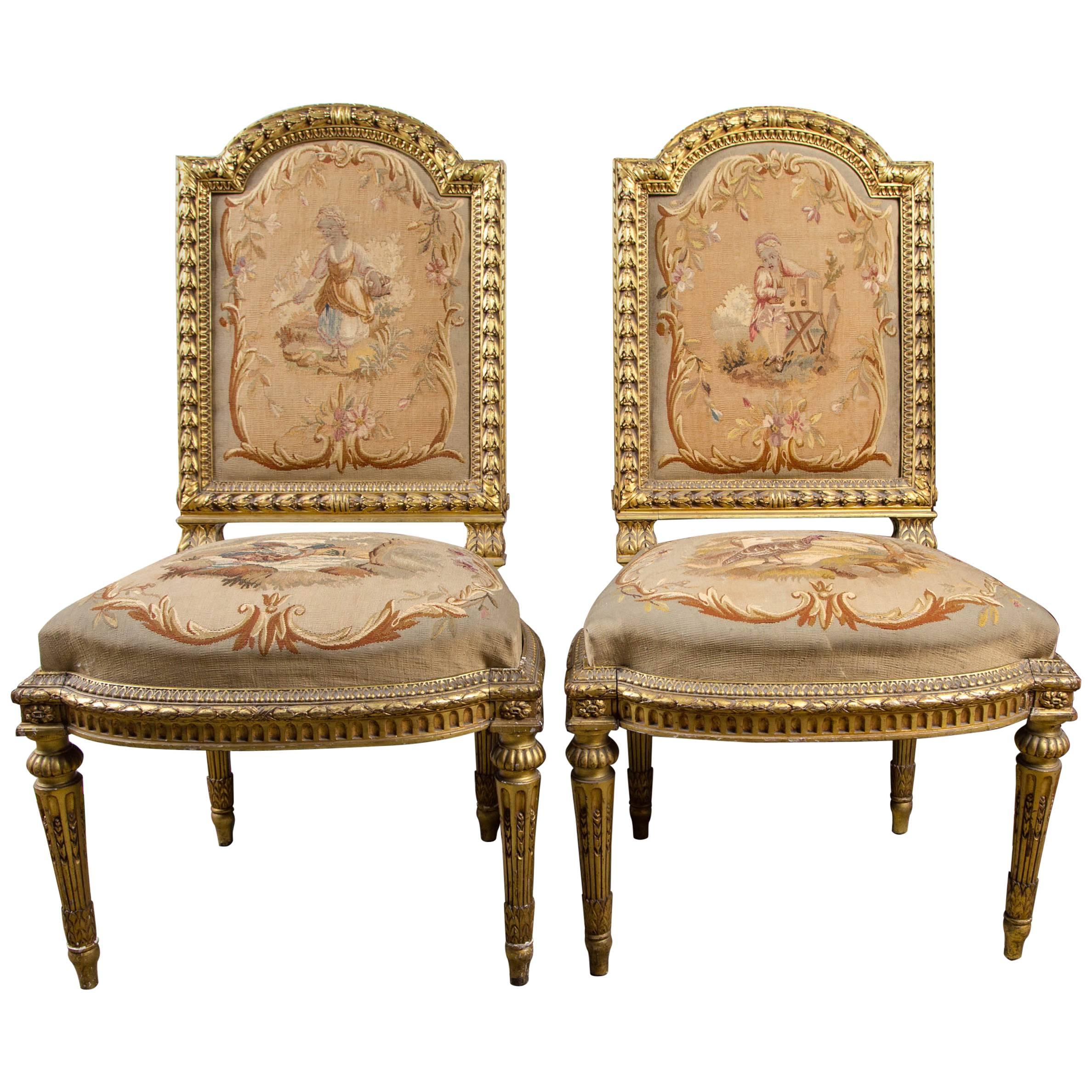 Pair of Louis XVI Neoclassic Style Side Chairs For Sale