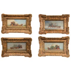 Set of Four Oil on Board Coaching Paintings, Signed Wm Rowland