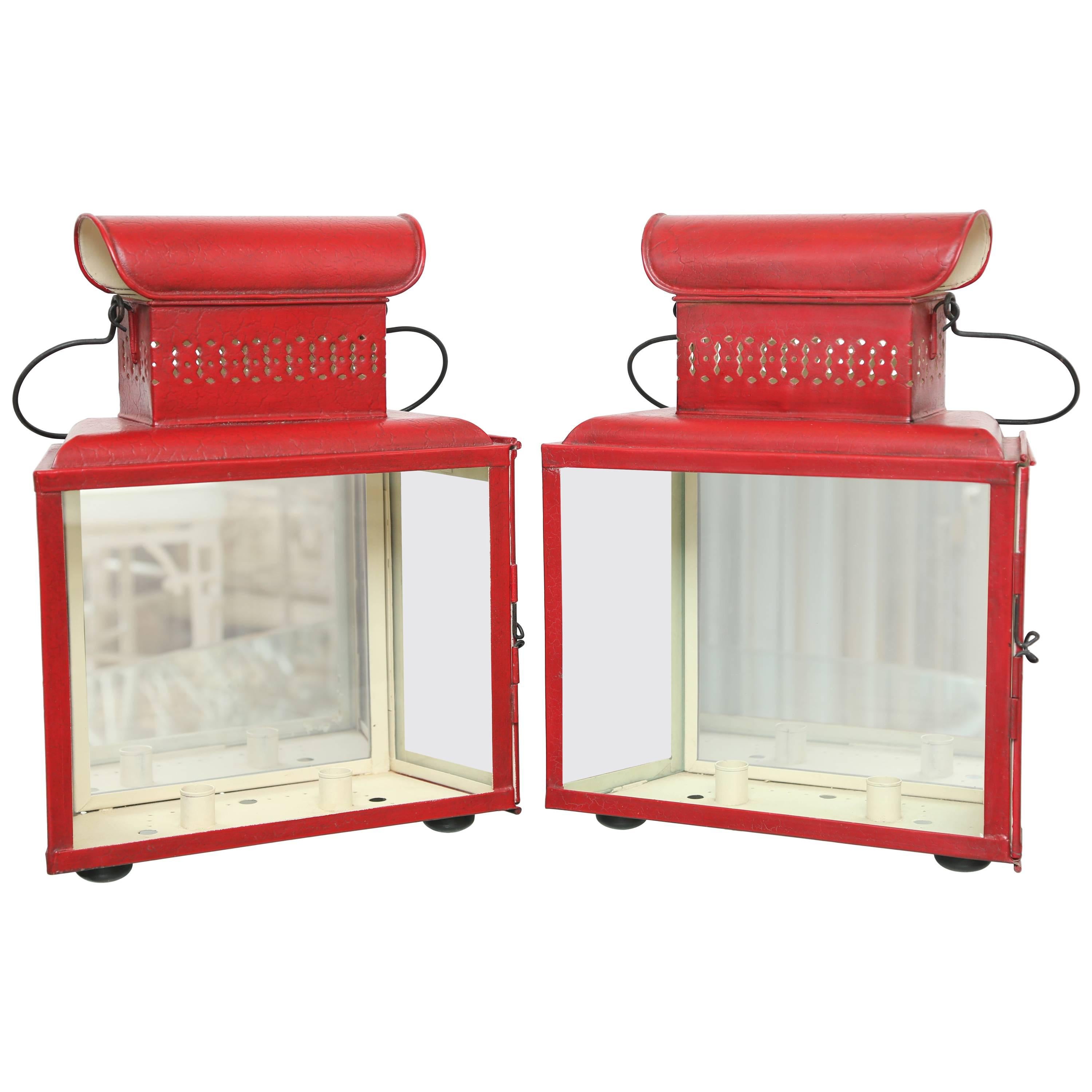 Pair of Large Red Tole Lanterns