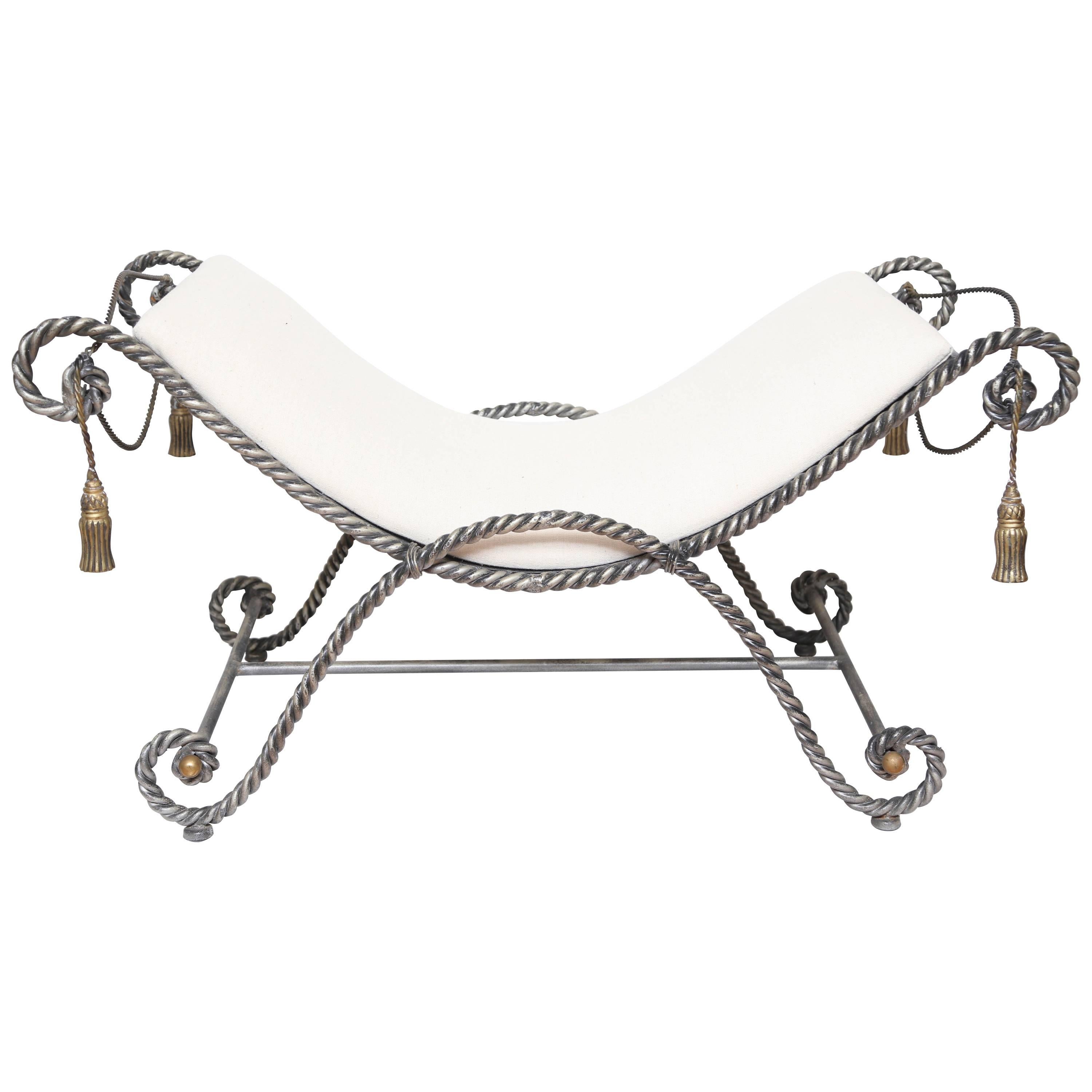 Gilded Silver and Gold Iron Rope Bench For Sale