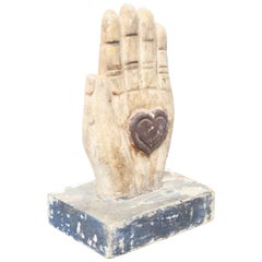 Folk Art Wood Hand with Heart