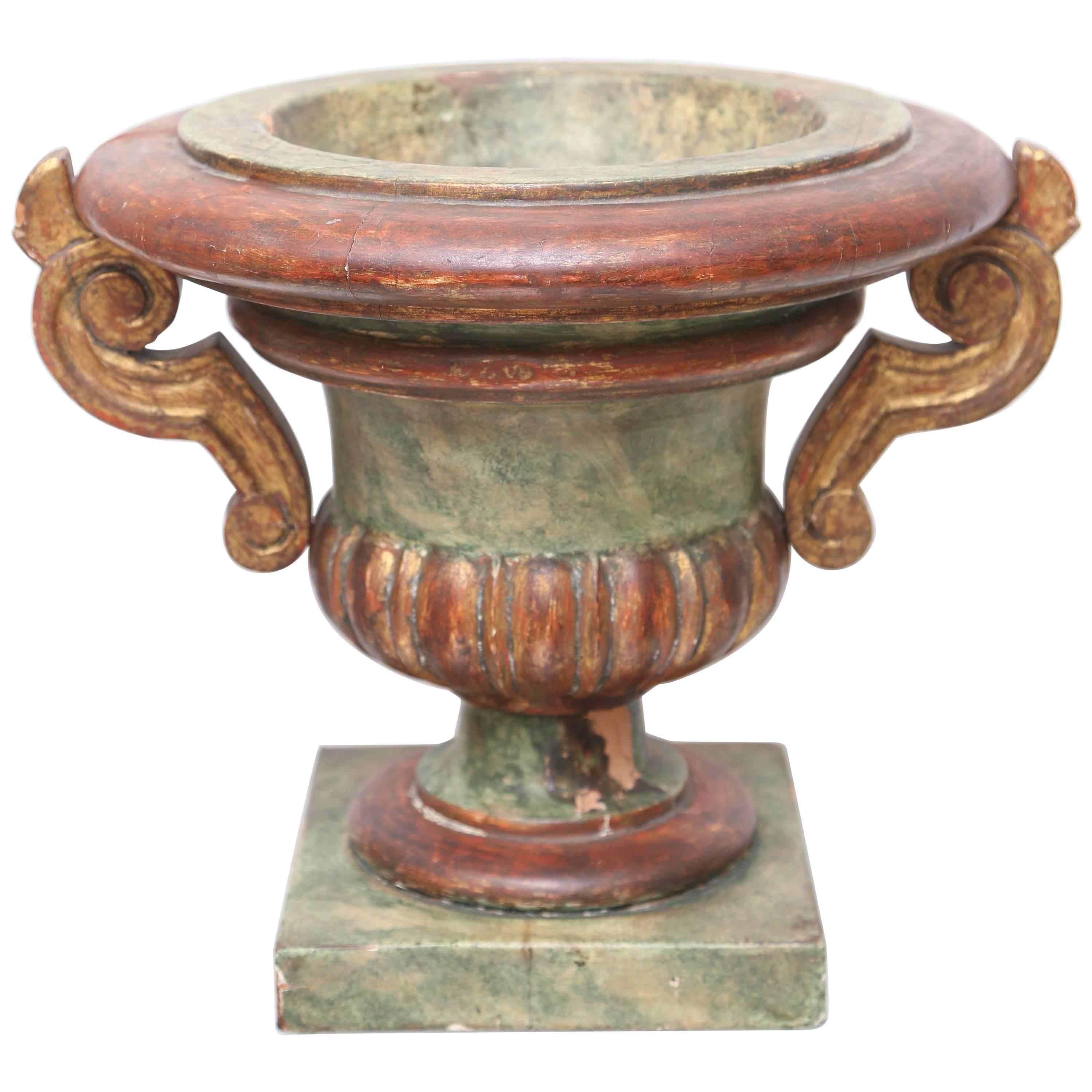 Vintage Painted Carved Wood Urn by Chapman