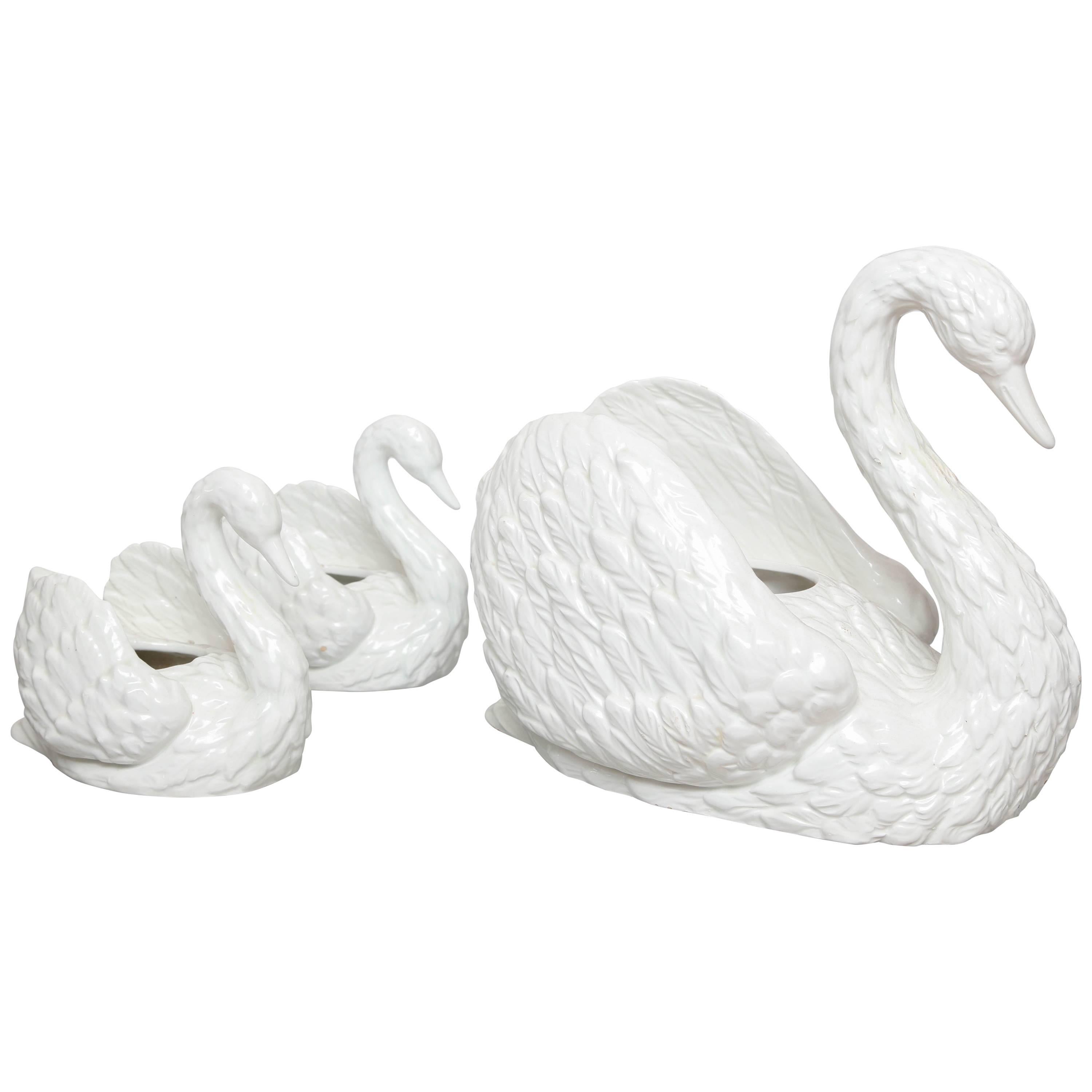 Set of Three Vintage Swan Cachepots For Sale