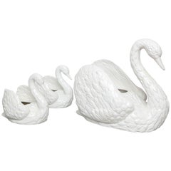 Set of Three Vintage Swan Cachepots