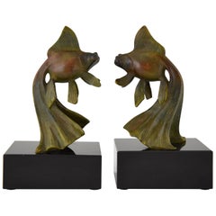 Art Deco Bronze Goldfish Bookends by Georges Garreau, 1930 1