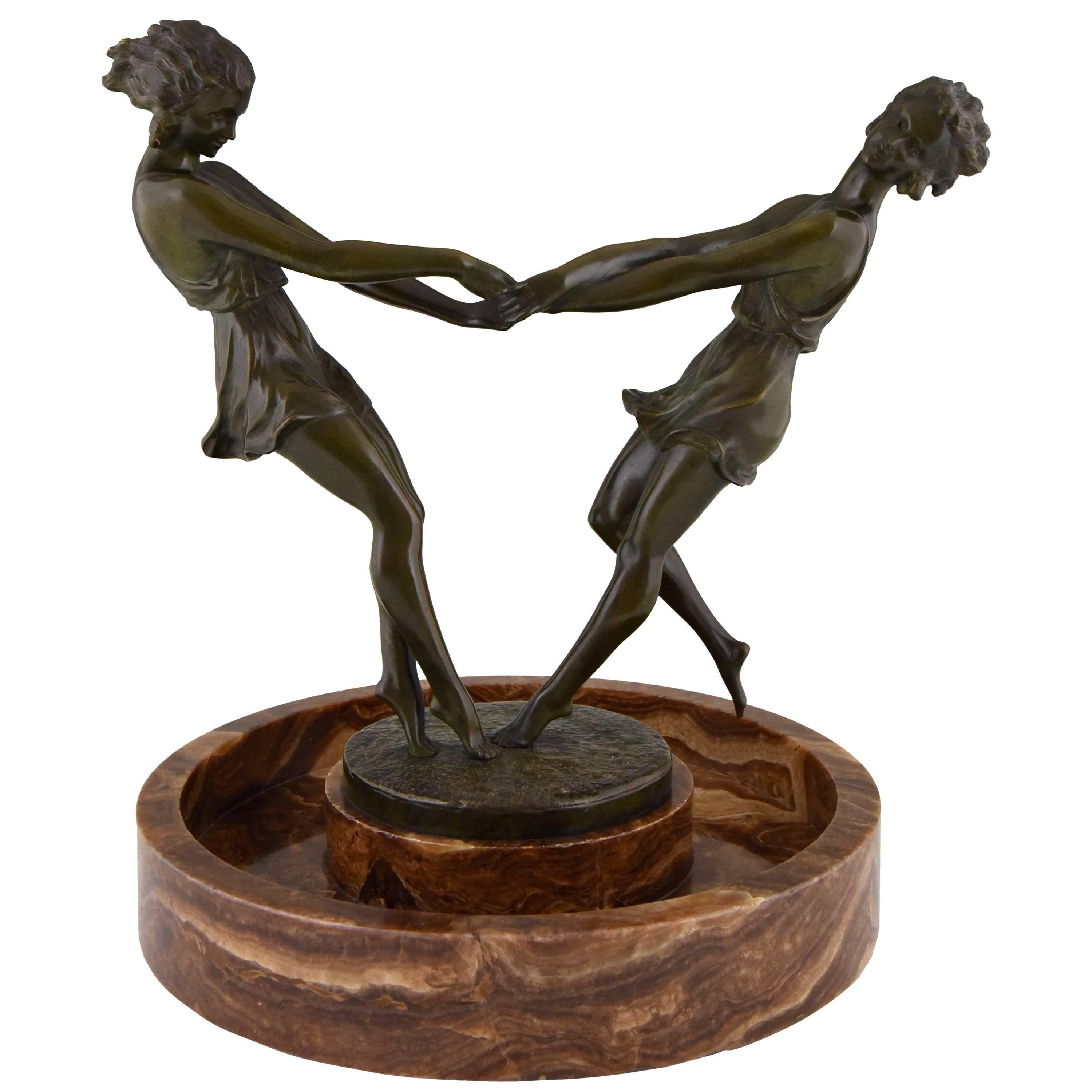 Art Deco Centrepiece Bronze Sculpture Dancing Girls Andre Gilbert, 1925 France