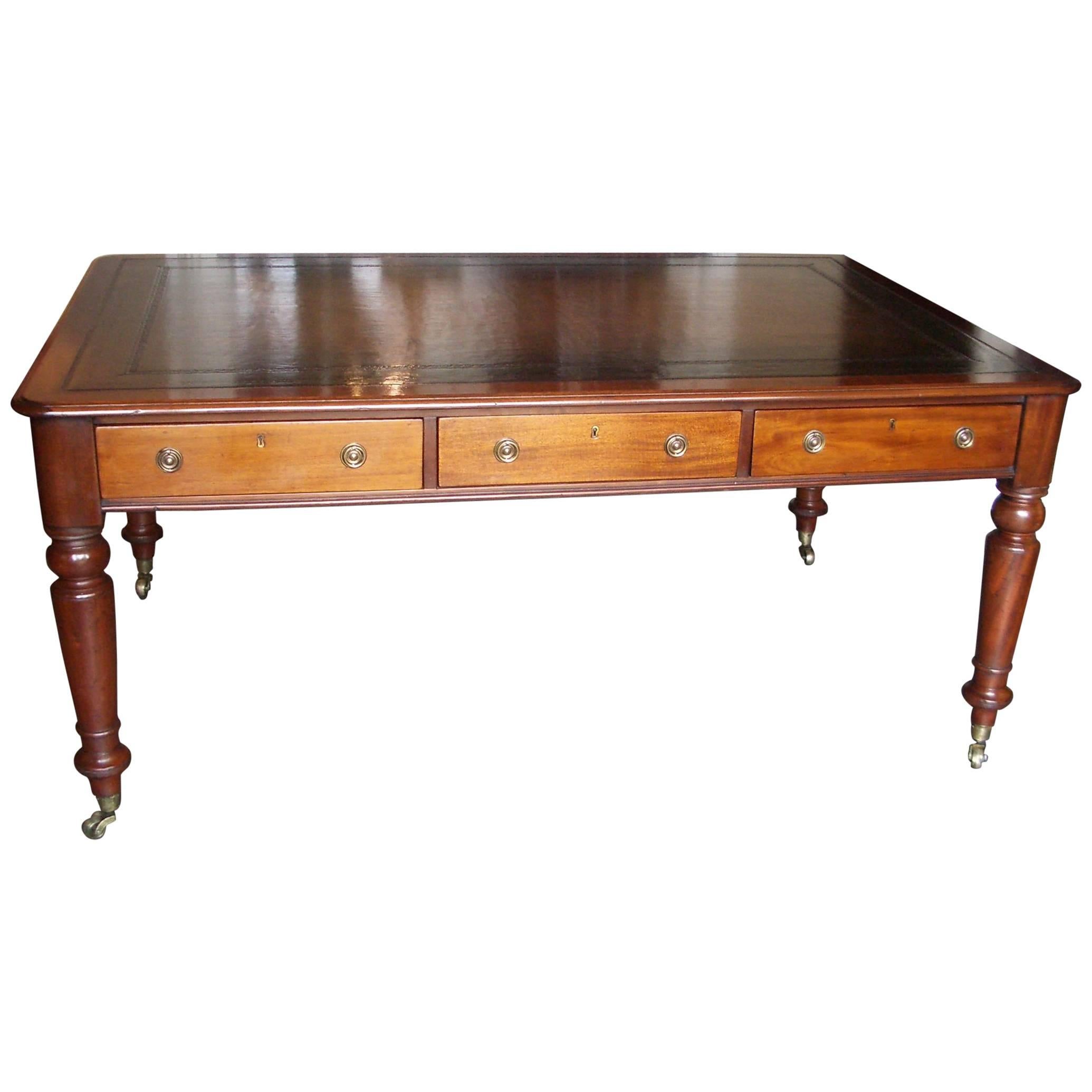 19th Century Mahogany Writing Table with Six Drawers