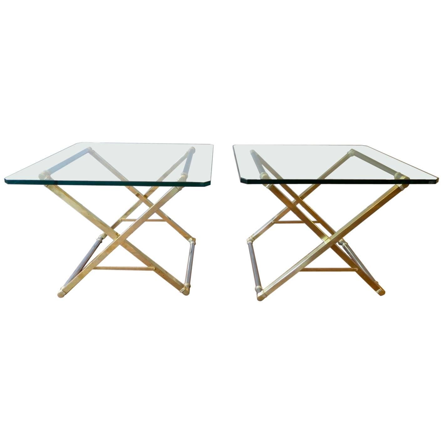 Pair of Brass and Chrome X Frame Tables by Peter Ghyczy