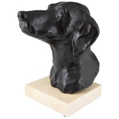 Art Deco Bronze Sculpture Bust of a Hunting Dog by Morin Dry, Numbered