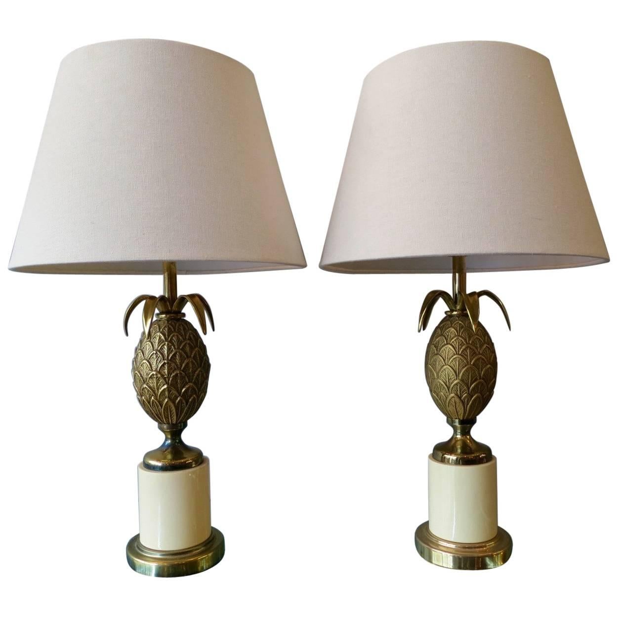 Pair of French Brass Pineapple Bedside Lamps
