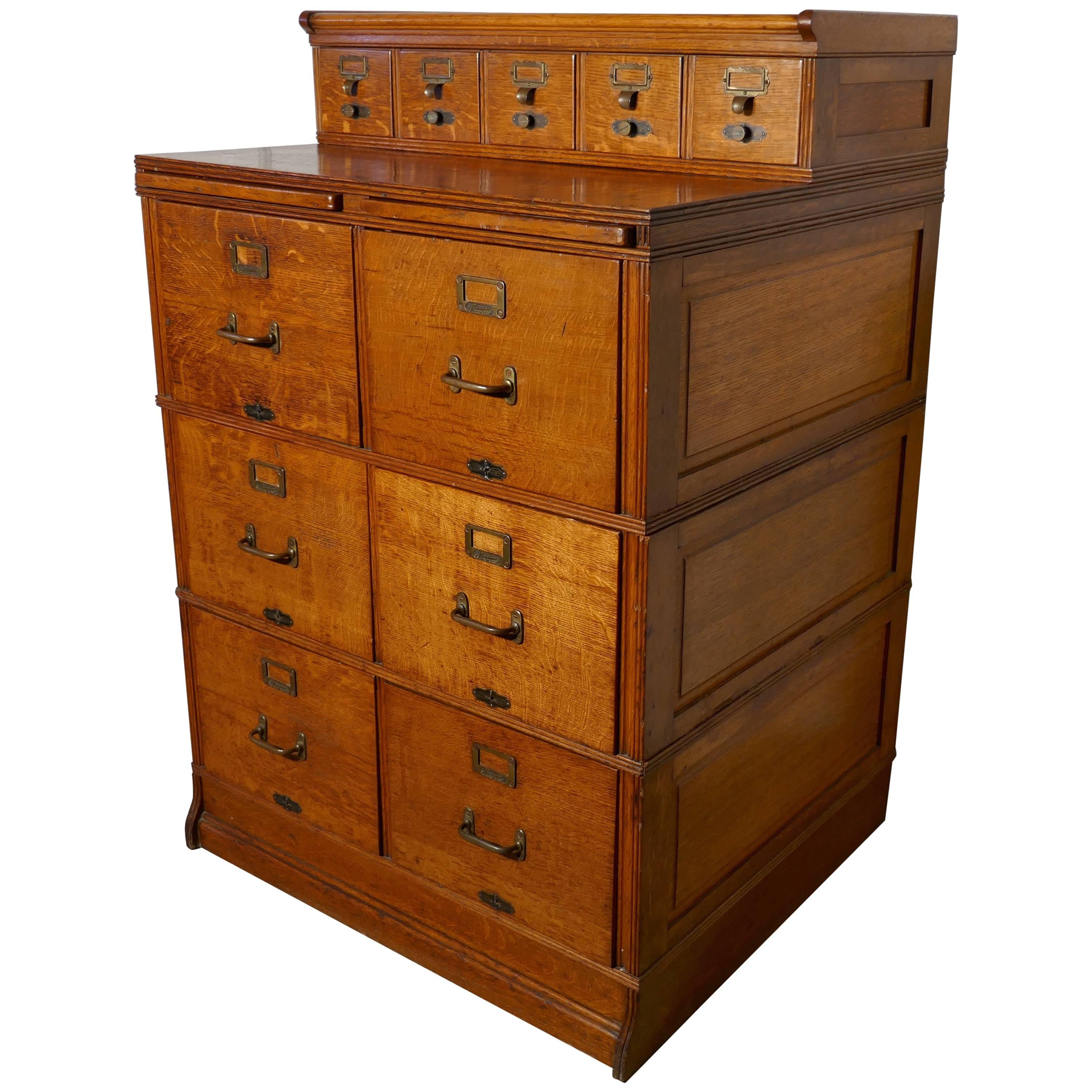 Large Edwardian 11-Drawer Oak Filing Cabinet, by Shannon