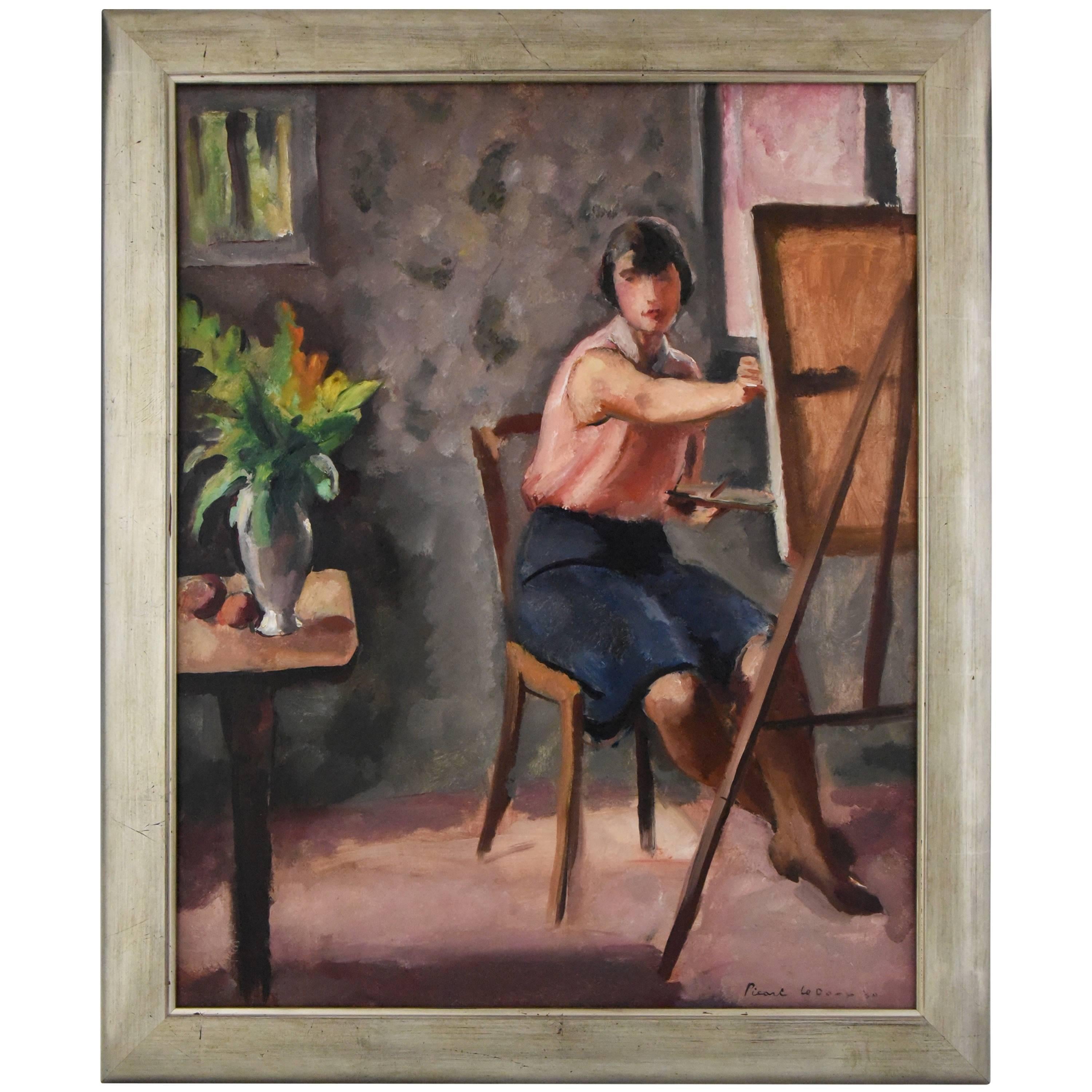 Art Deco Painting Woman Painter in an Interior by Picard Le Doux  1930 France