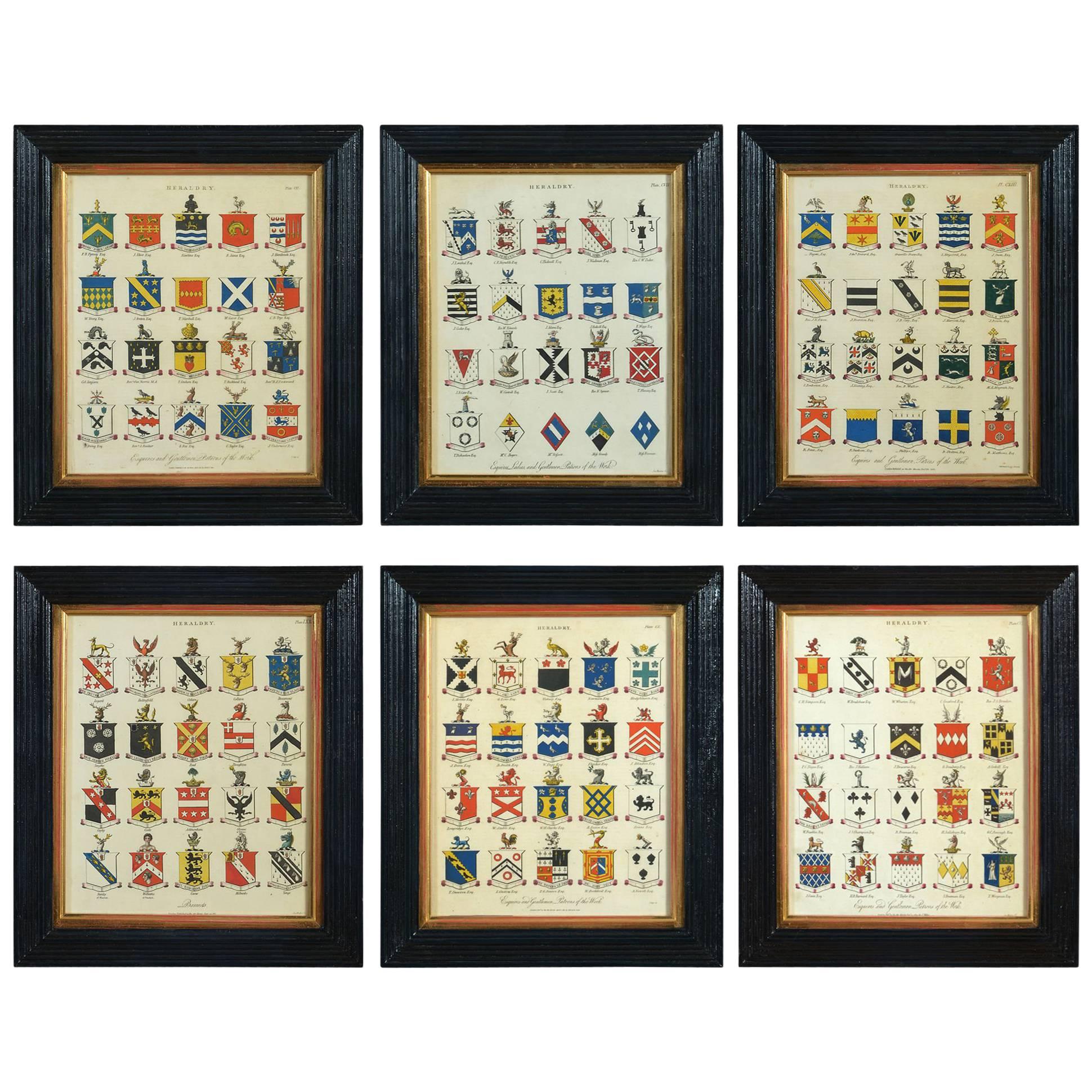 Hand Colored Heraldic Engravings Depicting the Arms of Esquires and Gentlemen