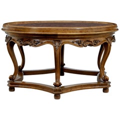 Antique 1920s Carved Walnut and Marble Coffee Table