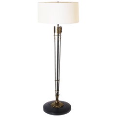 Black Forged Iron Floor Lamp with Arrow Motif, circa 1940