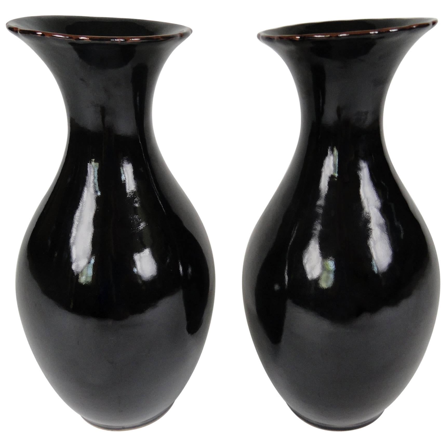 Pair of Late 20th Century Tete de Negre Vases For Sale