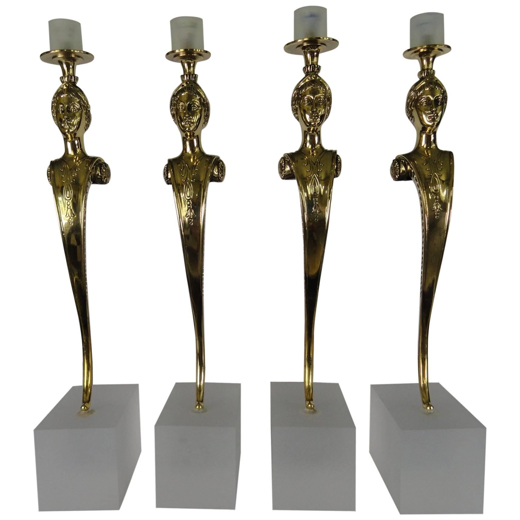 Set of Four 20th Century Polished Bronze Candleholders For Sale
