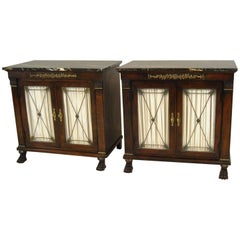 Pair of New St Laurent Empire Style Marble-Top Double Door Cabinets by Henredon