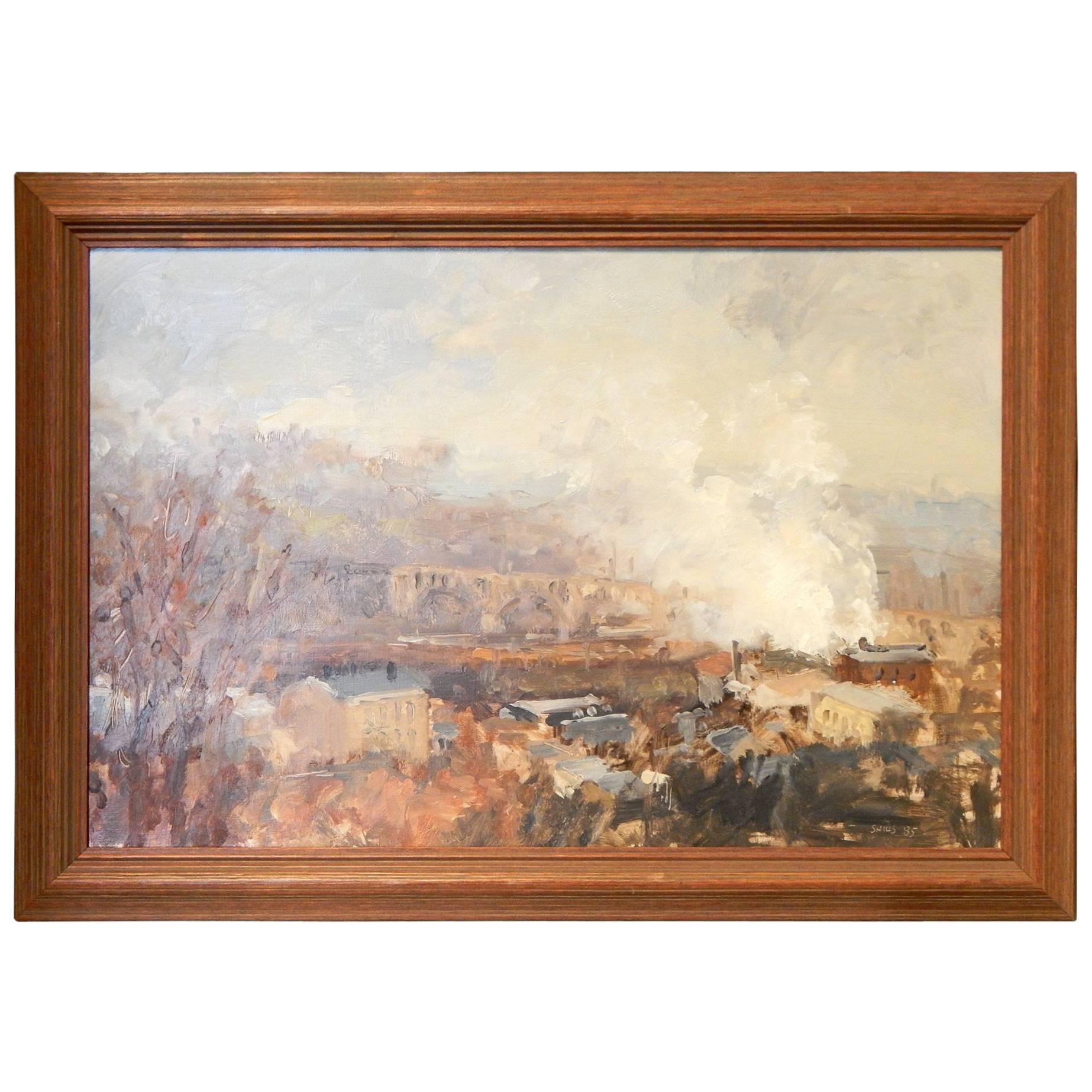 "Manayunk Valley with Smoke, " Early Painting by Stuart Shils