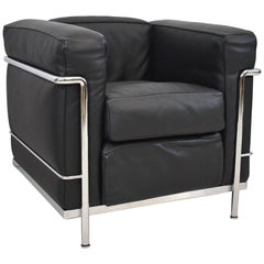 LC2 Cassina LeCorbusier Black Leather Chrome Armchair