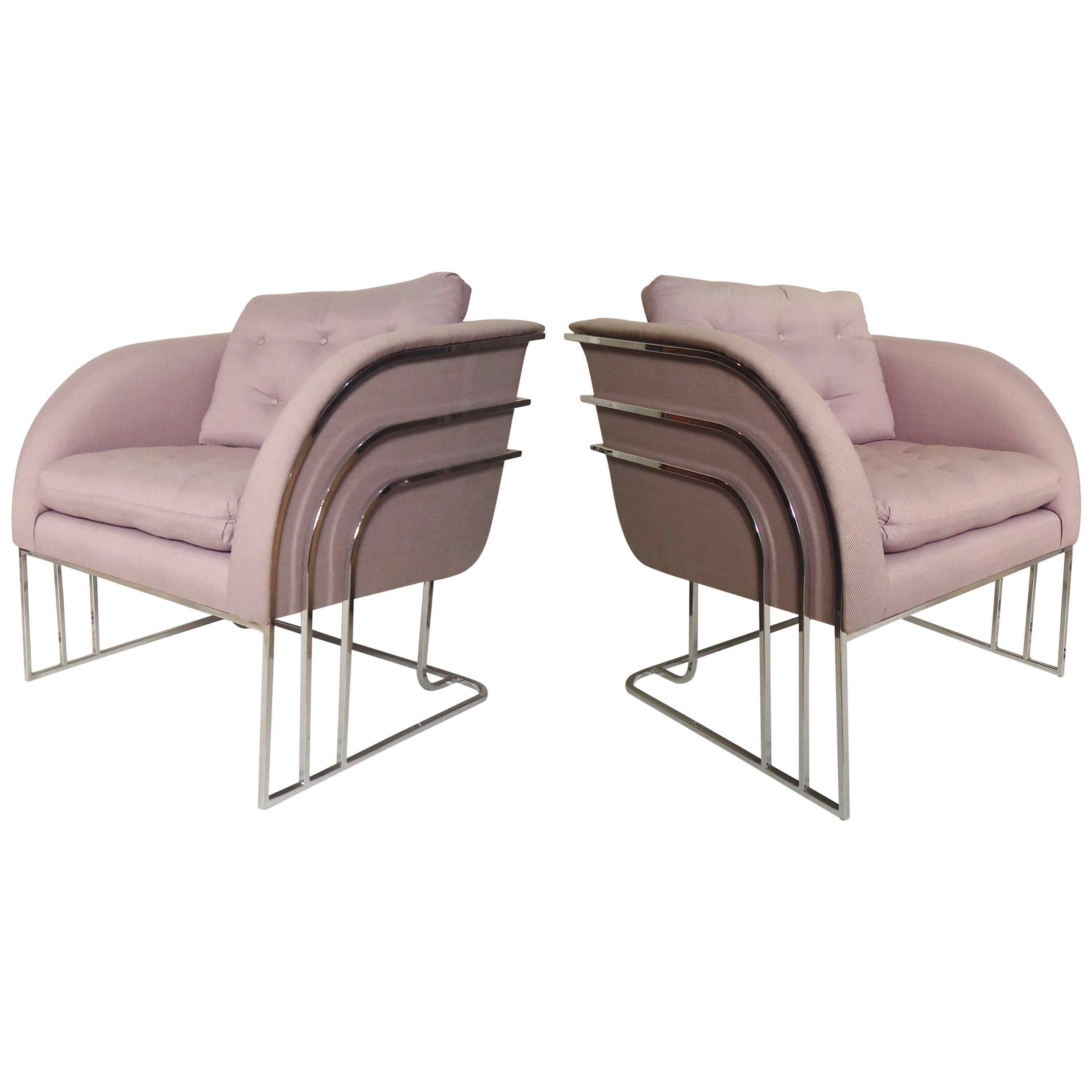Waterfall Chrome Club Chairs by George Mergenov for Weiman/Warren Lloyd For Sale
