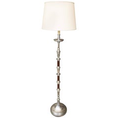 French Floor Lamp with Alternating Nickel and Colored Sections