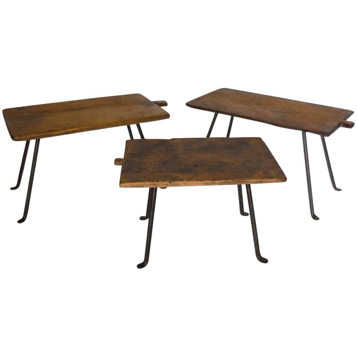 Three Antique Wooden Tray Side Tables