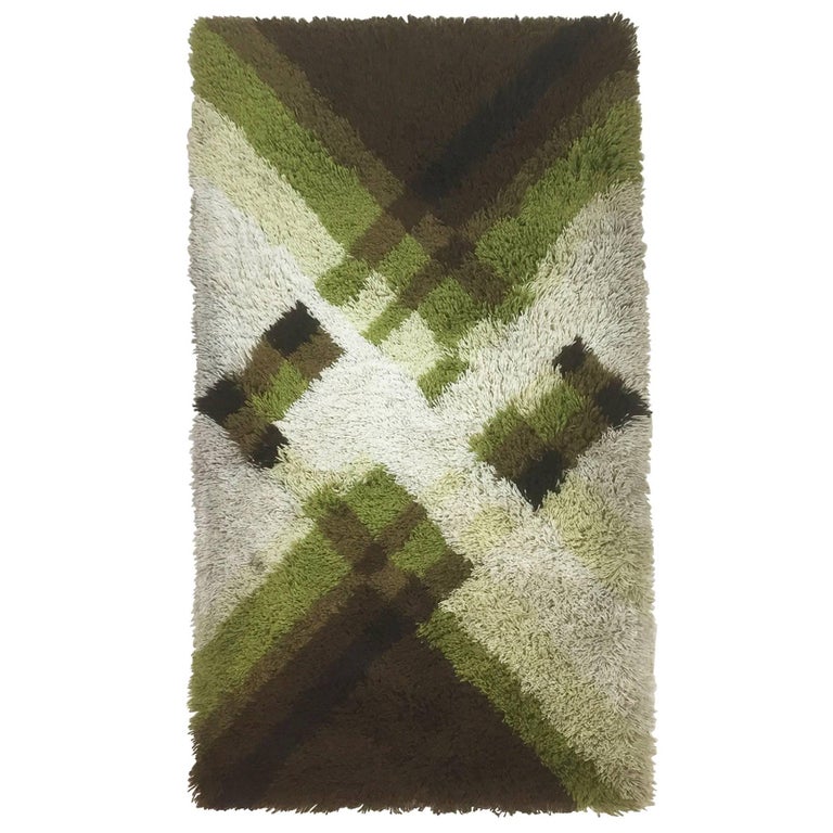 Vintage 1970s Modernist MultiColor High Pile Rya Rug by Desso