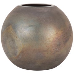 Cenedese Murano Glass Spherical Vase with Iridescent Scavo Finish