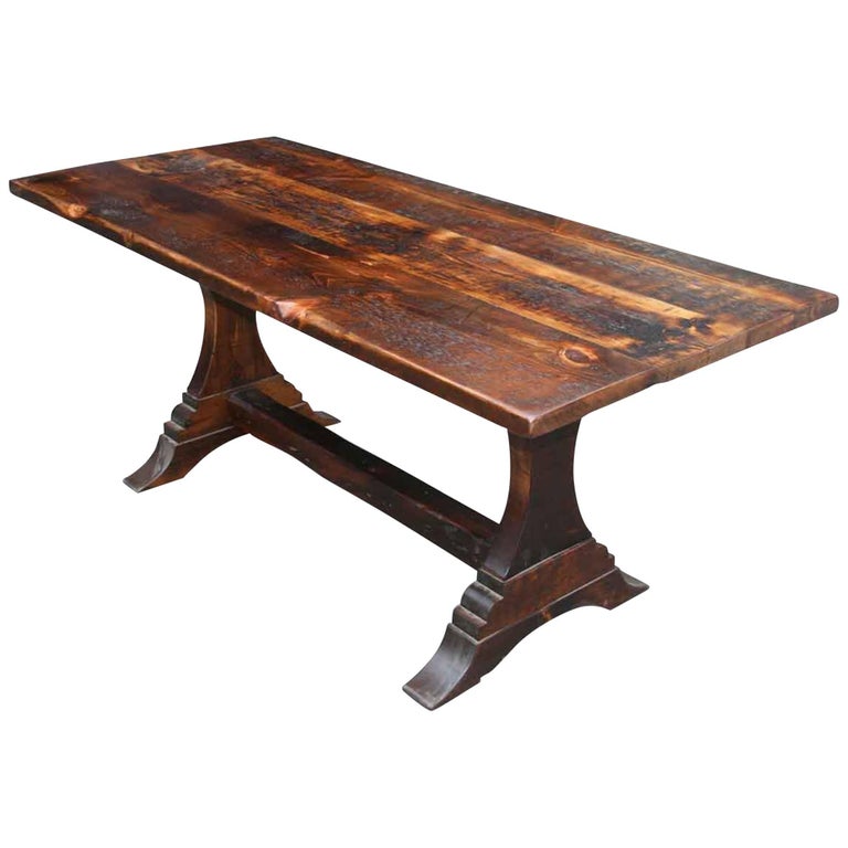 Customizable Rustic Trestle Leg Farm Table With Dark Stain For Customizable Rustic Trestle Leg Farm Table With Dark Stain For