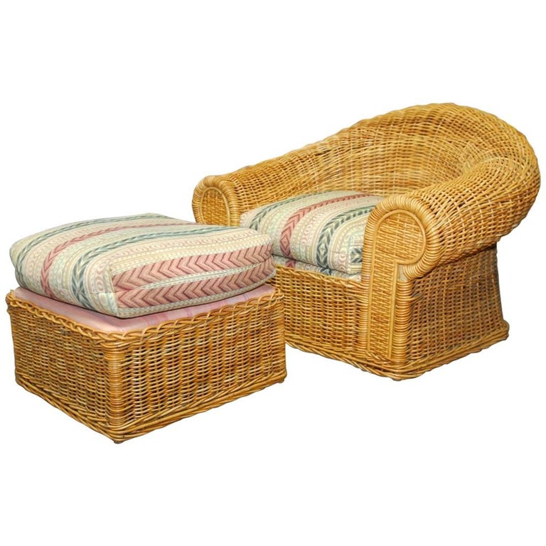 Michael Taylor Inspired Wicker Lounge Chair and Ottoman at 1stDibs