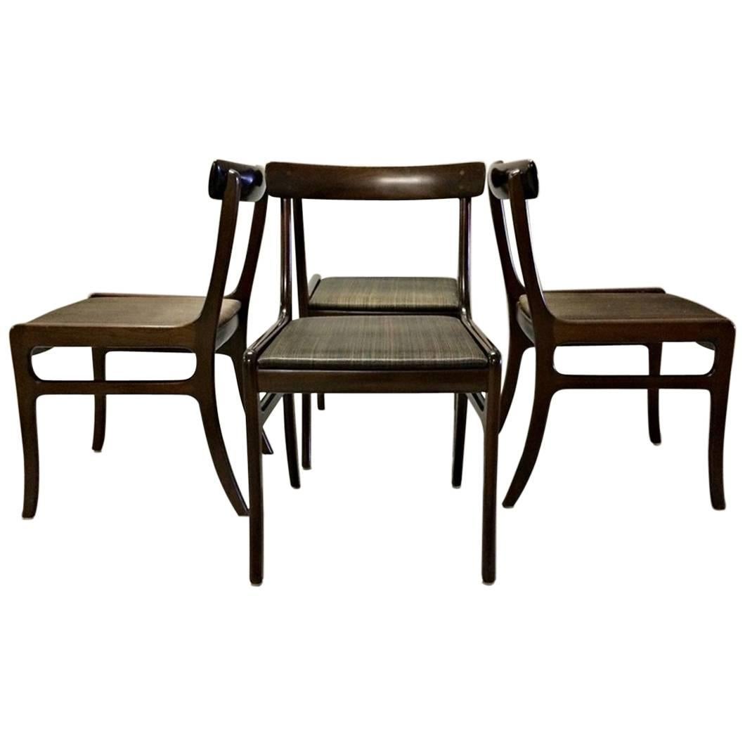 1960s Ole Wanscher Rungstedlund Chairs in Mahogany and Brown Horsehair Covers