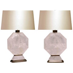 Pair of Octagon Form Rock Crystal Quartz Lamps