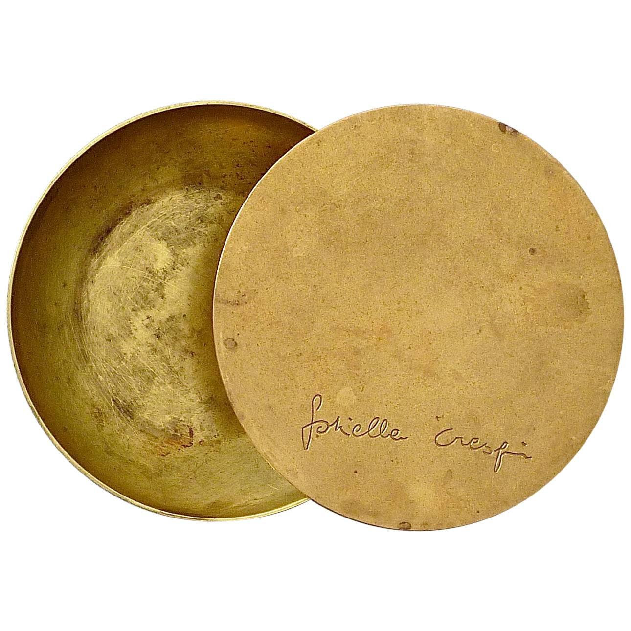 Signed Rare Gabriella Crespi "Antivento" Ashtray Patinated Brass Bowl, 1970