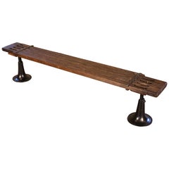 Bench - Wood and Cast Iron Adjustable Seat Retro Industrial