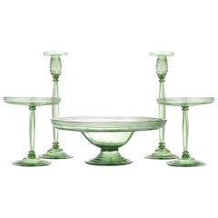 Steuben Pomona Green 5 Piece Garniture Set Circa 1920s