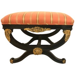 Vintage Hollywood Regency Carved X Form Bench with Shell Decorated Base