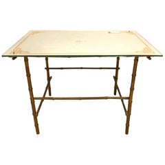 Tavolino da caffè Hollywood Regency con piano in églomisé e base in bronzo