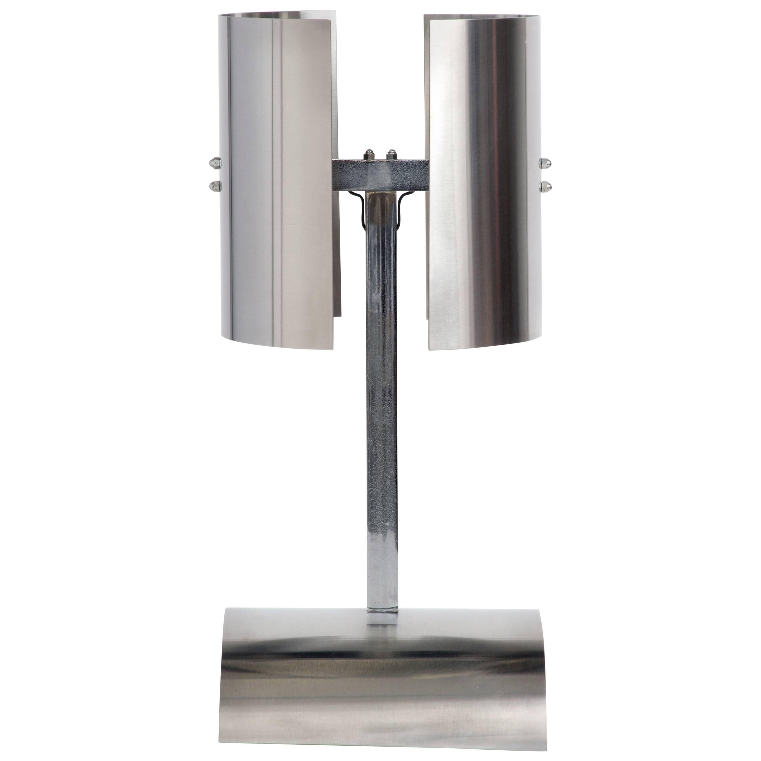 Large Stainless Steel Table Lamp By Jean Pierre Bouvier, France 1970's