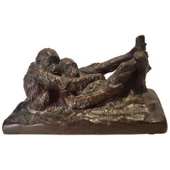 Monkeys Cuddling by Edwin E Codman Bronze, circa 1920