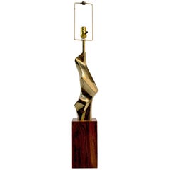 Brutalist Lamp by Laurel in Brass and Rosewood